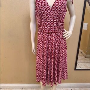 Sleeveless Red Circle-Print V-Neck Dress